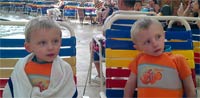 The twins taking a break at the water park in Wisconsin Dells.