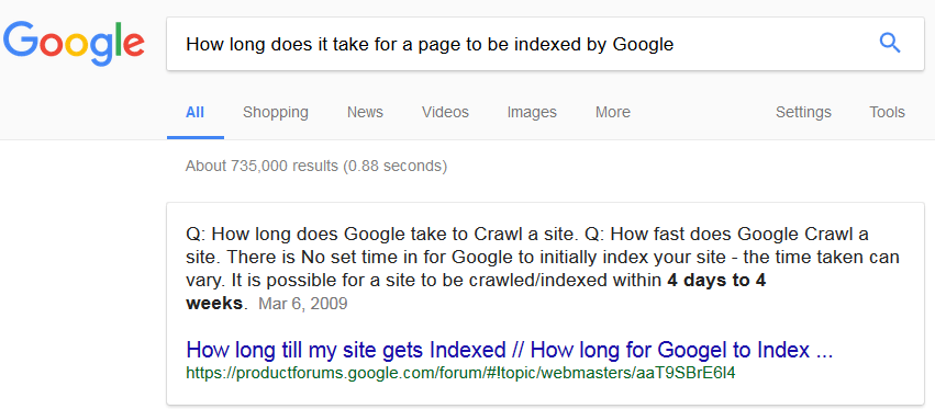 Google search result screen shot