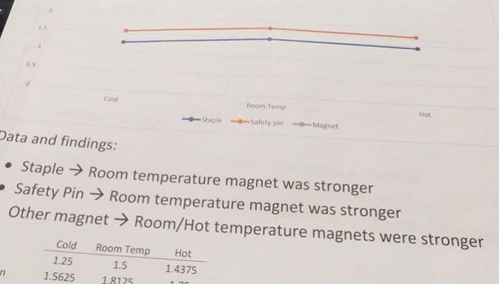 4th grade science fair chart and results